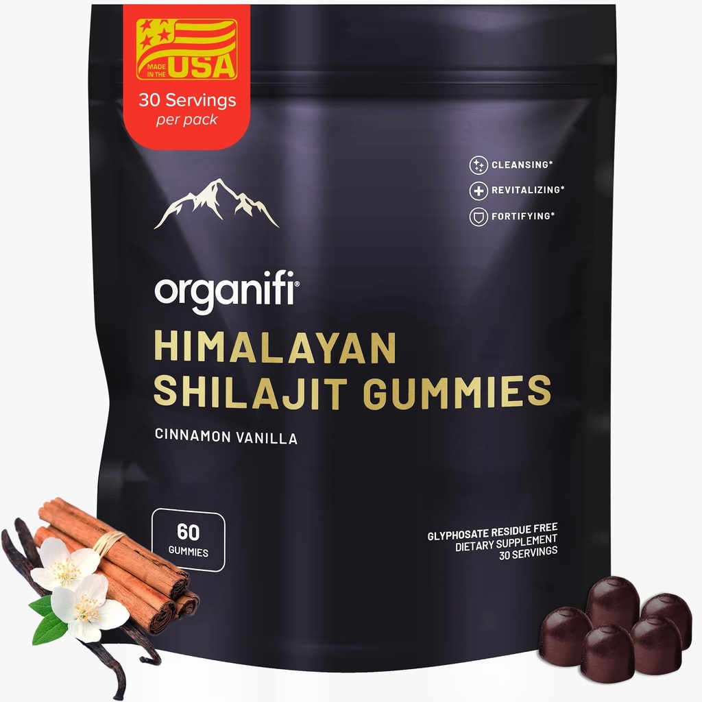 Organifi Shilajit Gummies - Himalayan Shilajit pentru bărbaţi şi femei cu PrimaVie Shilajit, 40-Plus Trace Minerale, şi More - Hormone Balancer, Boosts Cellular Energy, Beats Oboseală, şi More, 60 Count