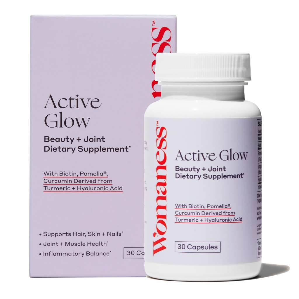 Femeie Active Glow Hair Piele şi unghii Vitamine - Biotin, Longvida Curcumin & Acid hialuronic Suplimente pentru sănătatea articulară, piele uscată şi păr de thinning (30 capsule)