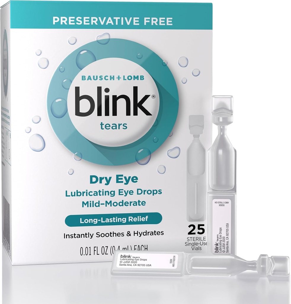Clipi lacrimi picături de ochi Lubrifiere Conservativ gratuit, hidratare & Soothing pentru ochi usor la moderat uscat, cu Hyaluronat, Reduce discomfort, hidratare lung-Lasting, 0.01 flacoane de unică utilizare, 25 Conte