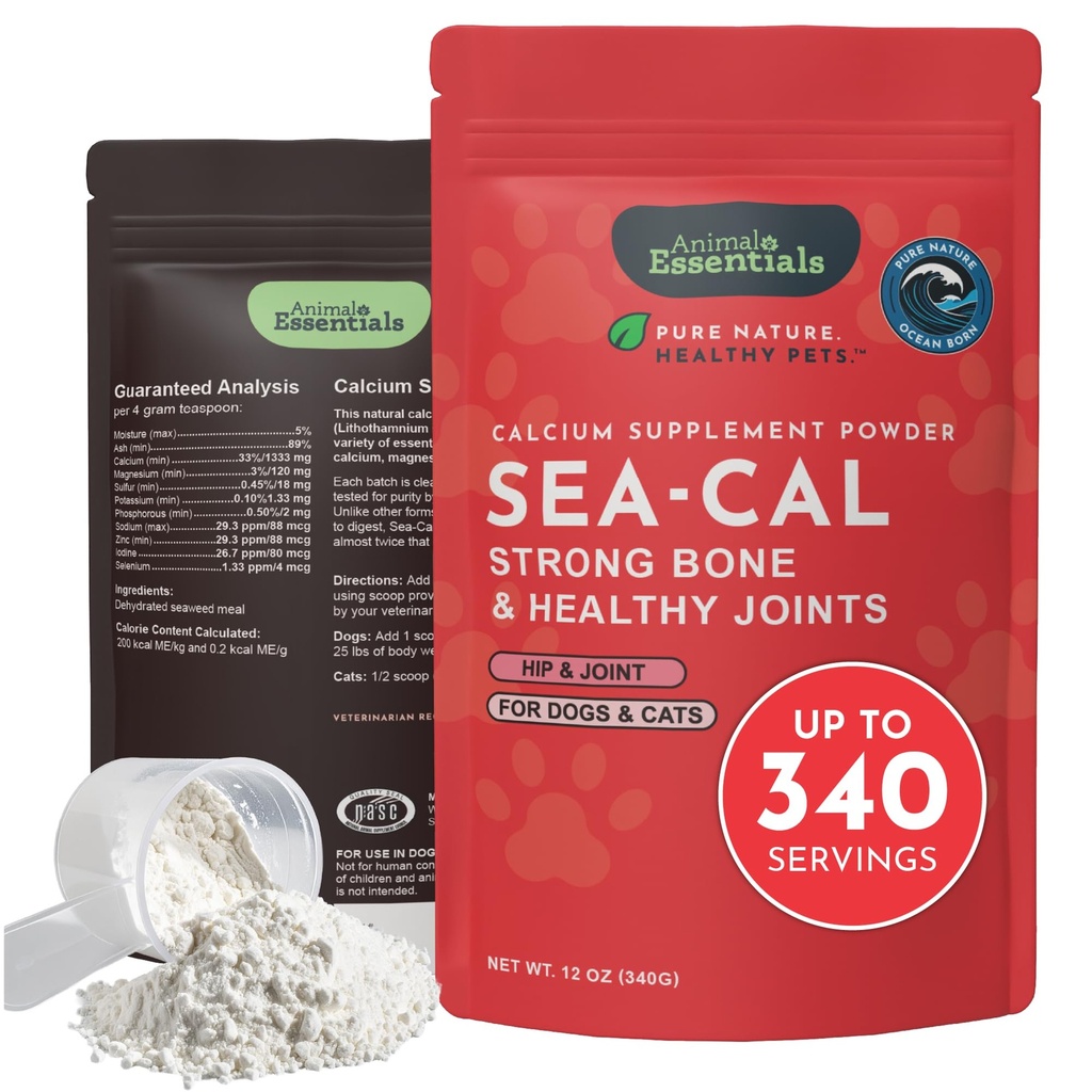 Animal Essentials Seaweed Calciu - Supliment pentru câini și pisici, Digestibilitate ridicată, Calciu Seaweed Islanda pură, fără plumb și hormoni, Lab testate, Magneziu - 12 Oz (Pachet de 1)