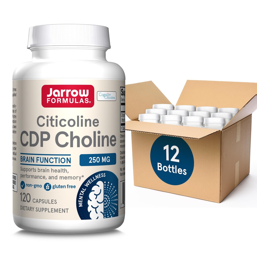 Jarrow Formulas Citicoline CDP Choline 250 MG, CDP Choline Supplement Supports Brain Health, Performance and Memory, 120 Capsule, Până la 120 zile de aprovizionare, Pachet de 12