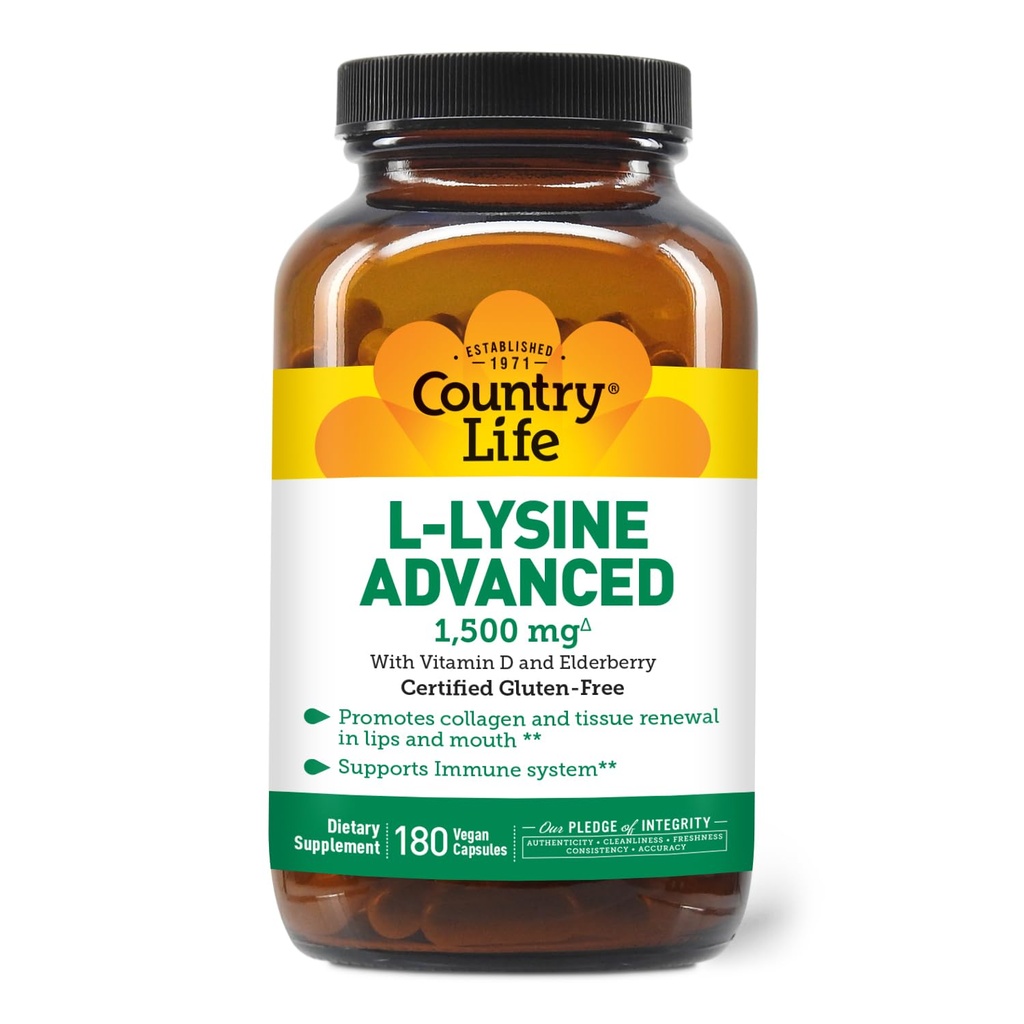 Country Life L-Lysine 1500mg Capsule cu vitamina D & Elderberry 