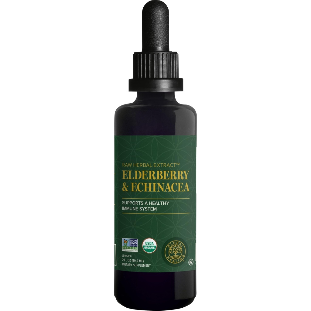 Global Healing USDA Organic Elderberry & Echinacea Supplement lichid Tincture 
