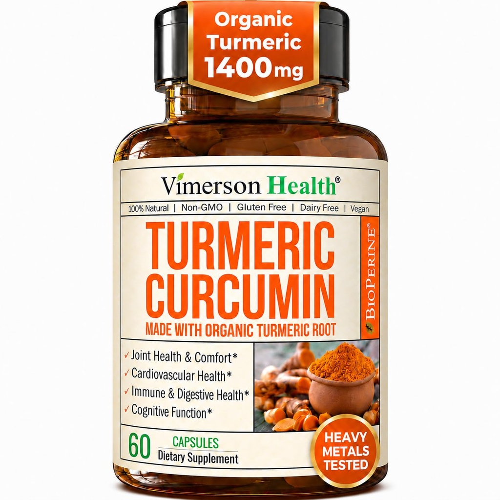 Curcumina turmerica Supliment cu extract de piper negru - potenta ridicata Turmeric organic 1400mg & 95% Curcuminoide pentru sanatate comuna si digestiva - Supliment de suport comun - 60 capsule curcuma Vegan