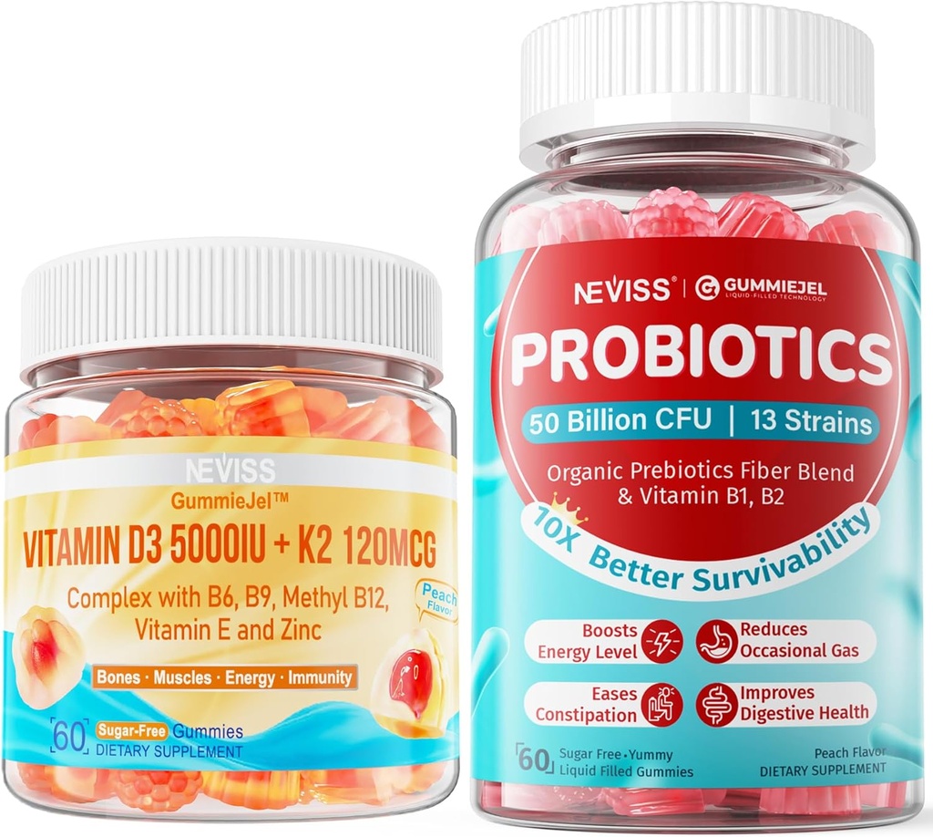 NEVASS Vitamina D3 K2 Gumies +Sugar Probiotics gratuite Gumies