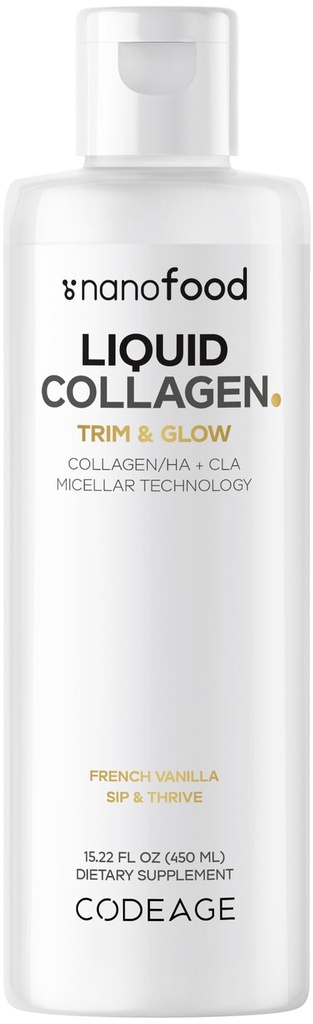 Coada lichid Colagen Supliment Vanilla Flavor, Beauty Trim & Glow Liposozomal Colagen Peptides, CLA Conjugated Linoleic Acid, Acid hialuronic, Vitamina E, Hidrolyzed, Non-GMO, 15.22 fl oz
