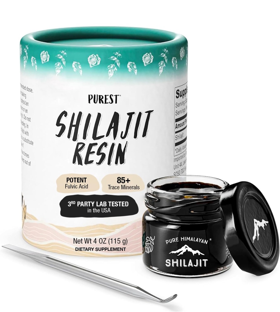 Himalayan Shilajit pur, potenta nutritionala ridicata, grad A Shilajit Resin cu 85+ Minerale cu Trace Plant-Derived si Acid pelvian, Energie si Sustinere imuna pentru barbati si femei, 3rd Party US Lab testat (115g)