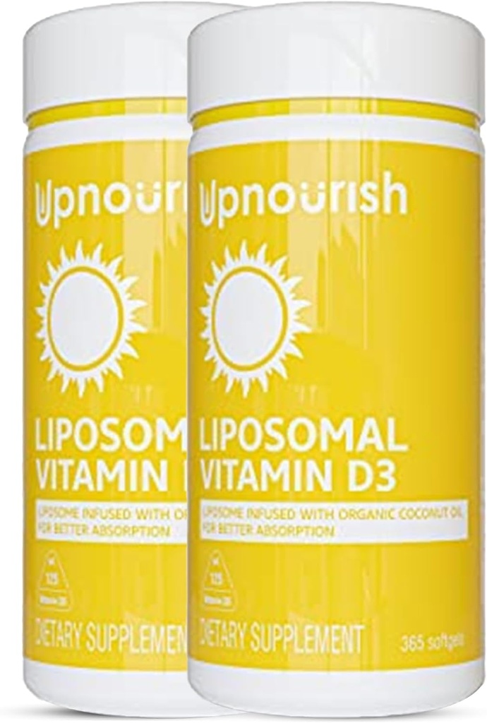 UpNurish 2 Pachet - Vitamina lipozomala D 5000 UI 730 softgels, Colecalciferol Vitamina D3 cu ulei natural de cocos, VIT D3 Supliment