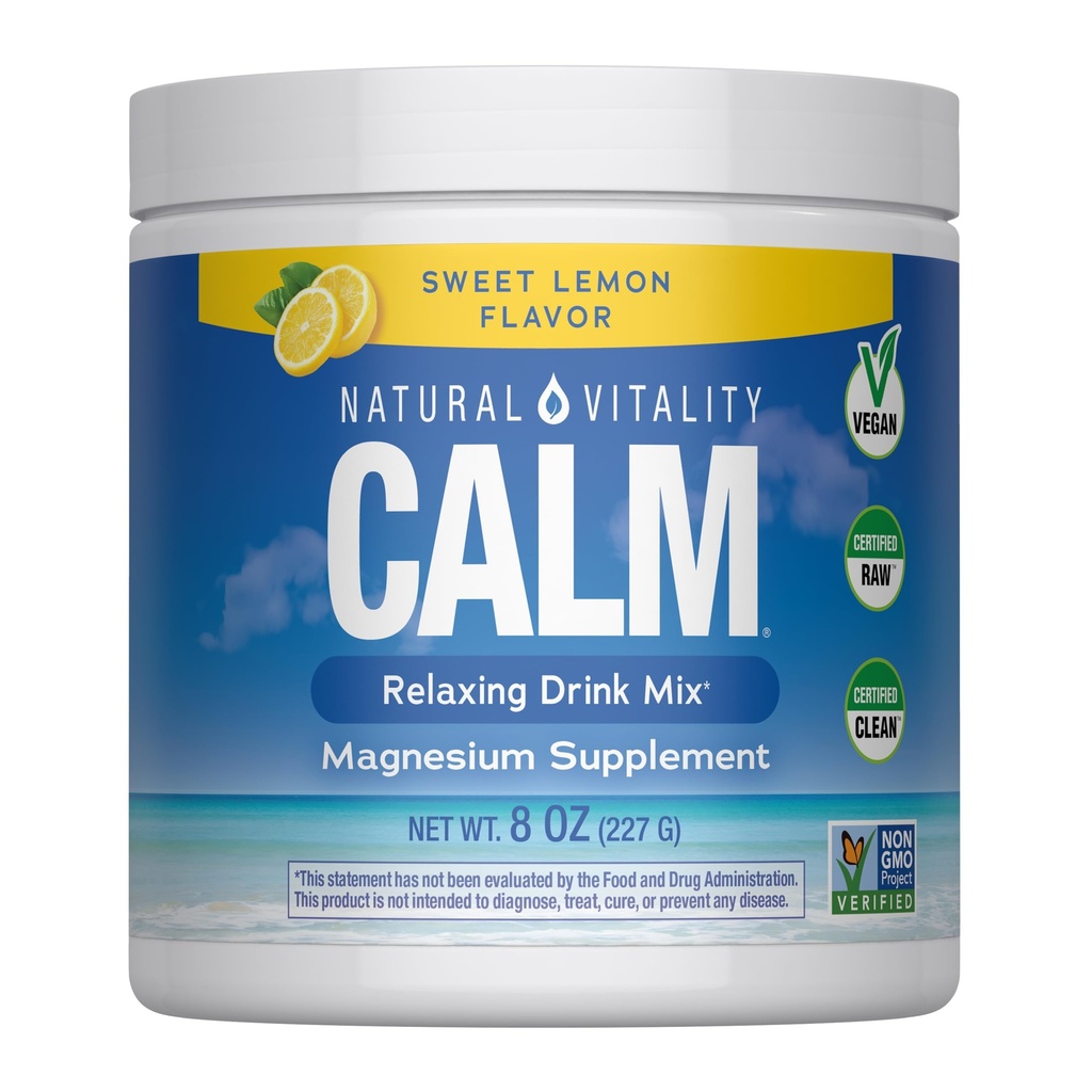 Natural Vitality Calm, Magneziu Supliment, Anti-Stres Drink Mix Powder, Gluten Free, Vegan, & Non-GMO, Sweet Lemon, 8 oz