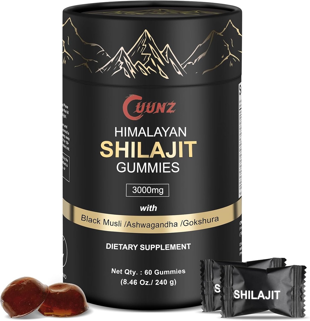 Himalayan Nutritious Shilajit Gummies Gold - Ashwagandha, Gokshura - Acid fulvin - 85+ Minerale Trace - pentru bărbaţi Femei - Nu Zahăr adăugat (Shilajit Gold Gummies)