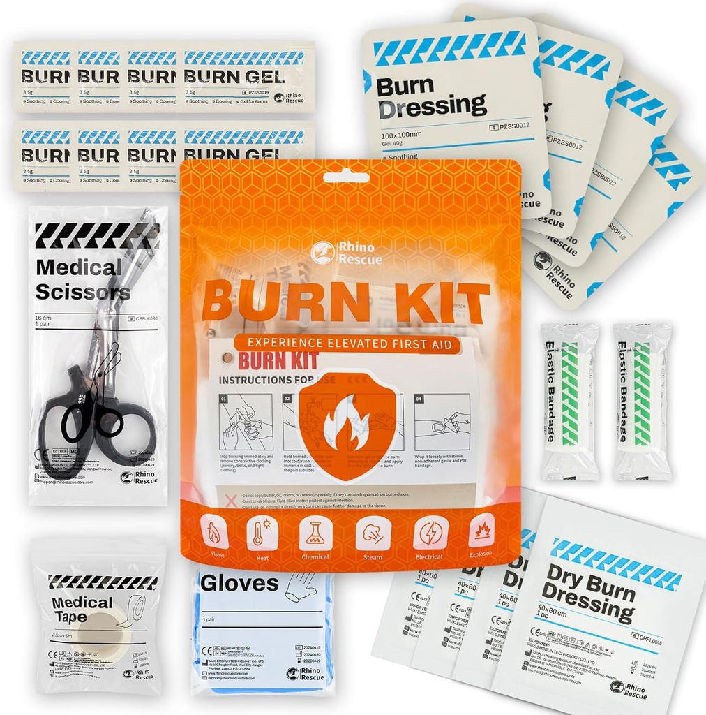 RHINO RESCUE Burn Kit, 4pcs Burn Dressings 4x4