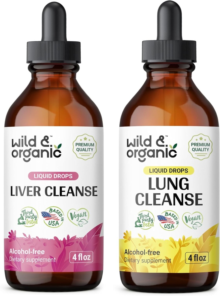 Ficat sălbatic și organic Cleanse Tincture 4 fl oz & Lung Cleanse Tincture 4 fl oz