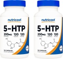 Nutricost 5-HTP 200mg, 120 capsule vegetariene (5-hidroxitriptofan) - fără GMO & Gluten (2 flacoane)
