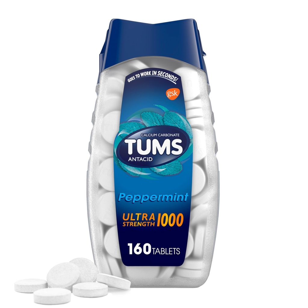 TUMS Ultra Putere Chewable Antiacid comprimate pentru arsuri la stomac Relief, mentă - 160 Conte