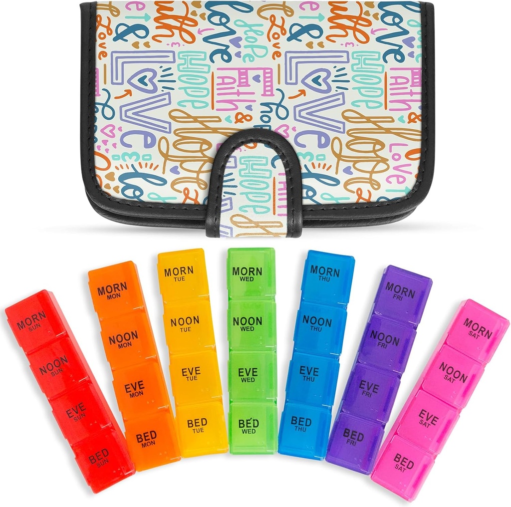 Vive Weekly Pill Organizator 4 ori pe zi - 7 zile pastile cutii pentru dimineața, prânz, seara, noapte - Medicina foarte mare, Vitamina & Supliment Dispenser cu caz premium din piele