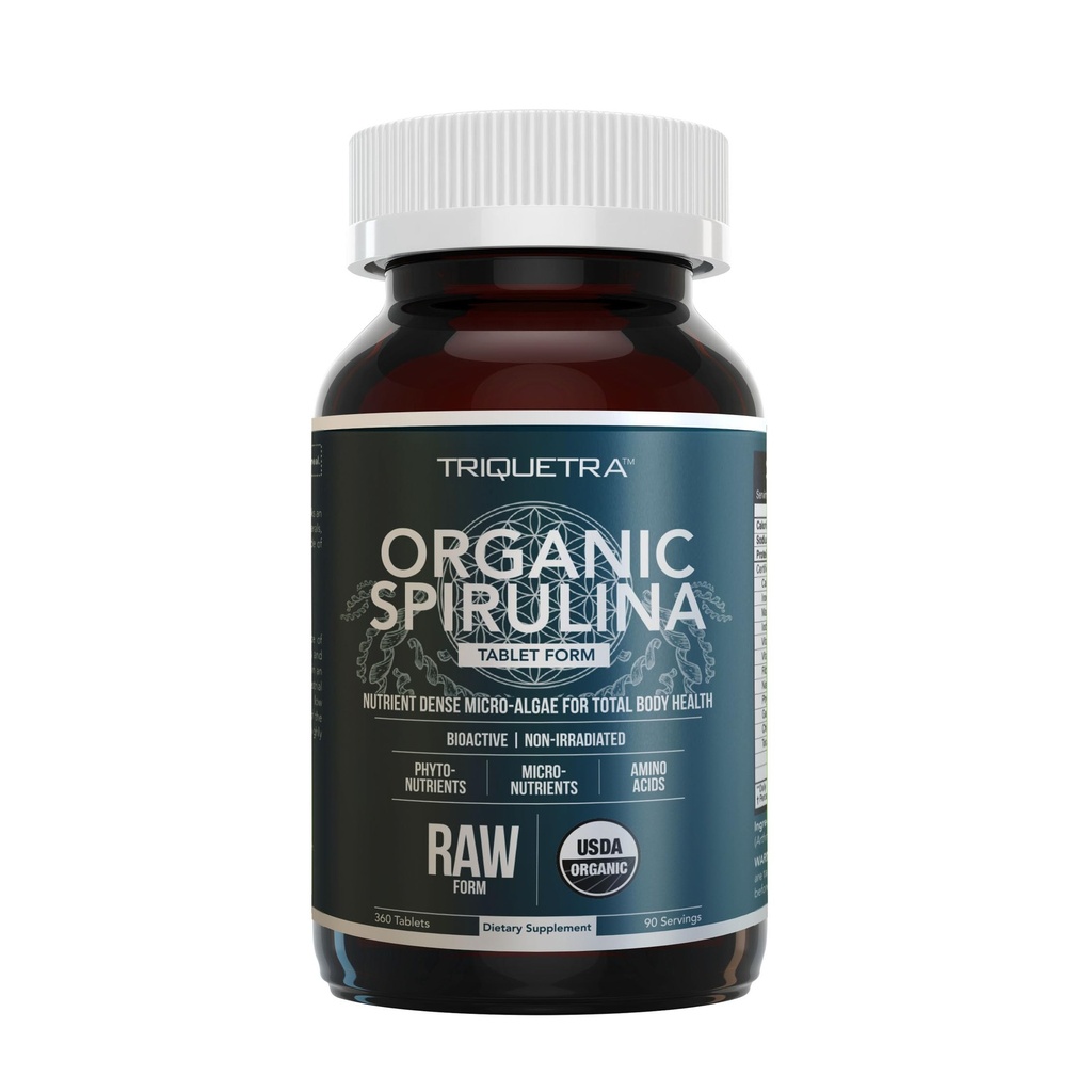 Organic Spirulina Tablets (360 tablete) - Made with Parry® Spirulina, The Best Spirulina in the World, Highest Nutrient Density - Non-Iradiated, 3 Organic Certifications (90 Servings)