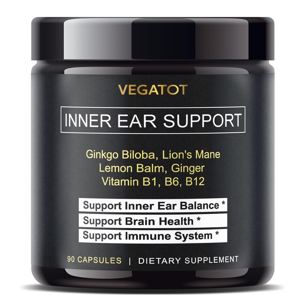 VEGATOT Vertigo Supliment *USA Made and Tested* Suplimentul urechii interne cu Ginkgo Biloba Lion coamă Lemon Bals Ginger VIT B1, B6, B12- pentru Amețeli Spinning Inner Echilibrul urechii