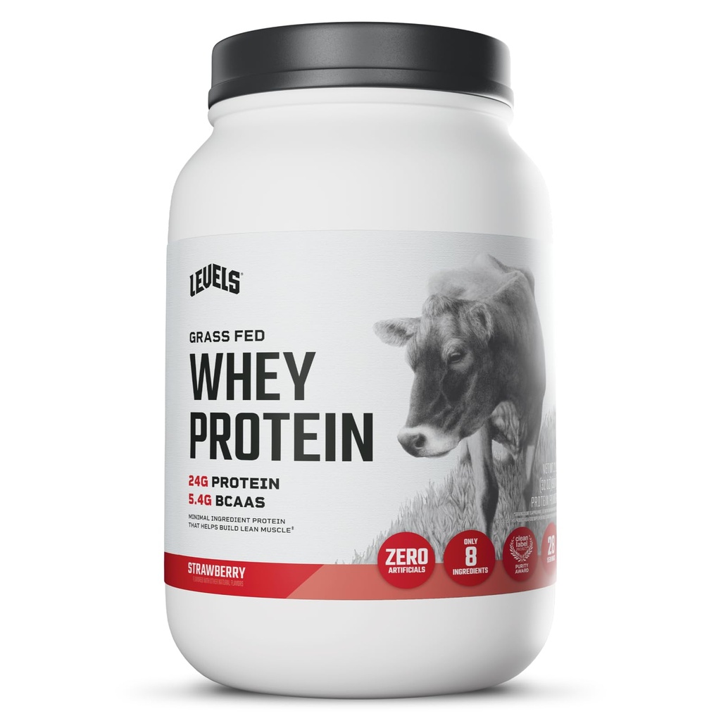 Nivele Grass Pudră de proteine Fed Whey, Nu Artificiale, 24G de proteine, Căpșuni, 2LB