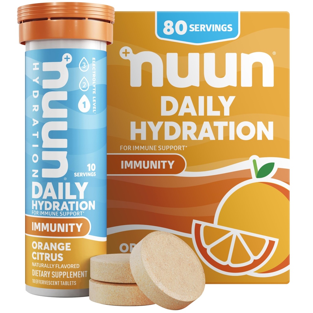Nuun Imunity Electrolyte Tablets with Vitamina D, C, E, & A, Ginger, Elderberry, Magneziu & 4 Alte Electroliti esentiali, Vegan, Orange Citrus, 8 Pack (80 Servings Total)
