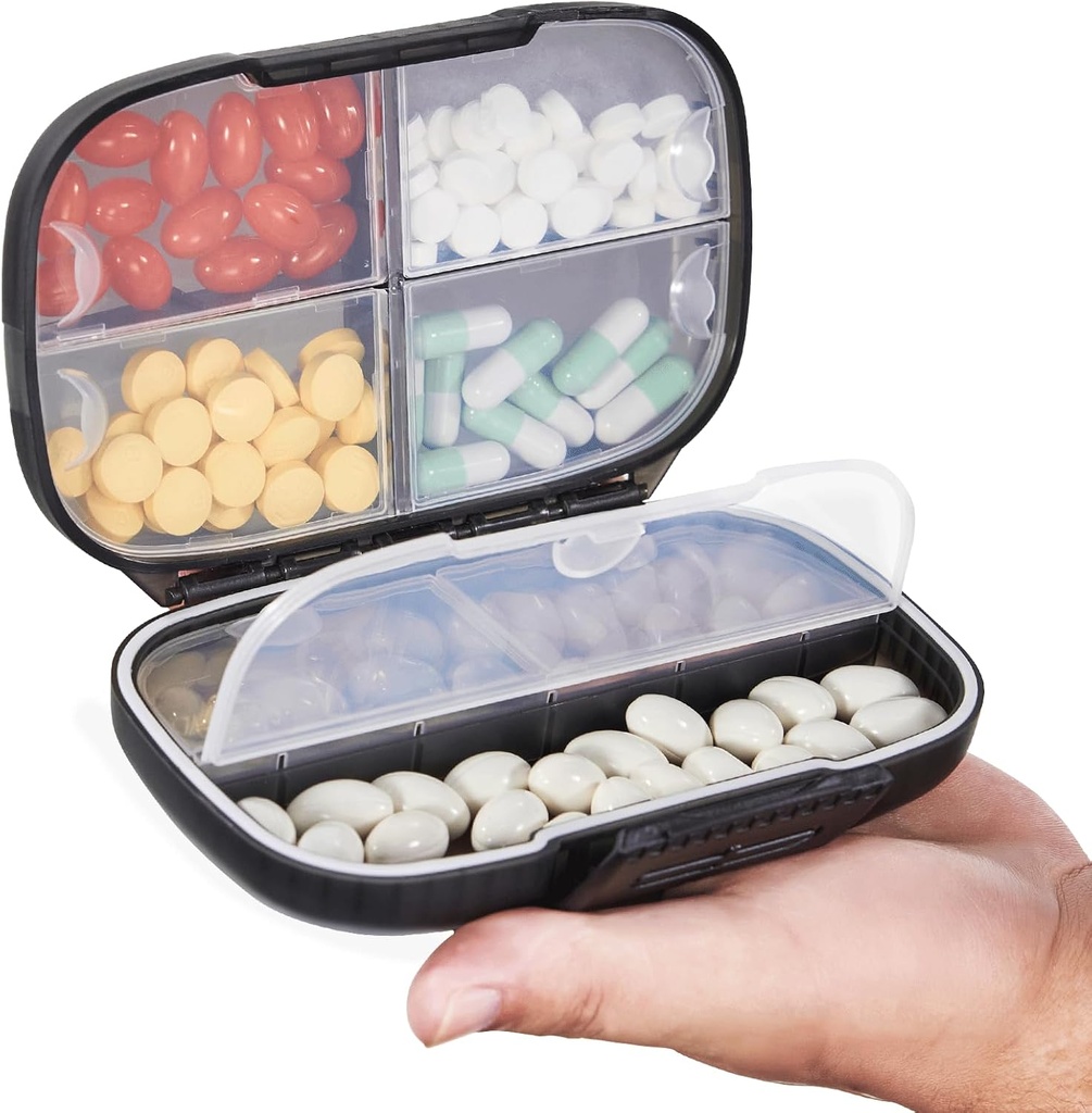 Sukuos Travel Pill Organizator Săptămânal cu dublă blocare, cutie pilula portabilă cu mare 7 Compartiment, Aired Daily Medicine Case Container cu etichete pentru vitamine / uleiuri de pește / suplimente