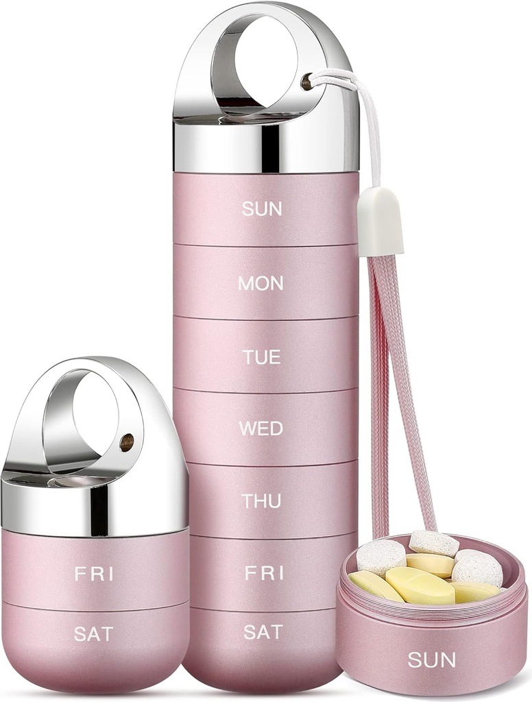 Zannaki Metal Travel Pill Organizator, Portable Waterproof Săptămânal Pilulă, Container aluminiu de mari dimensiuni, BPA gratuit 7 zile Daily Medicine Organizator titular de vitamine, ulei de pește, supliment