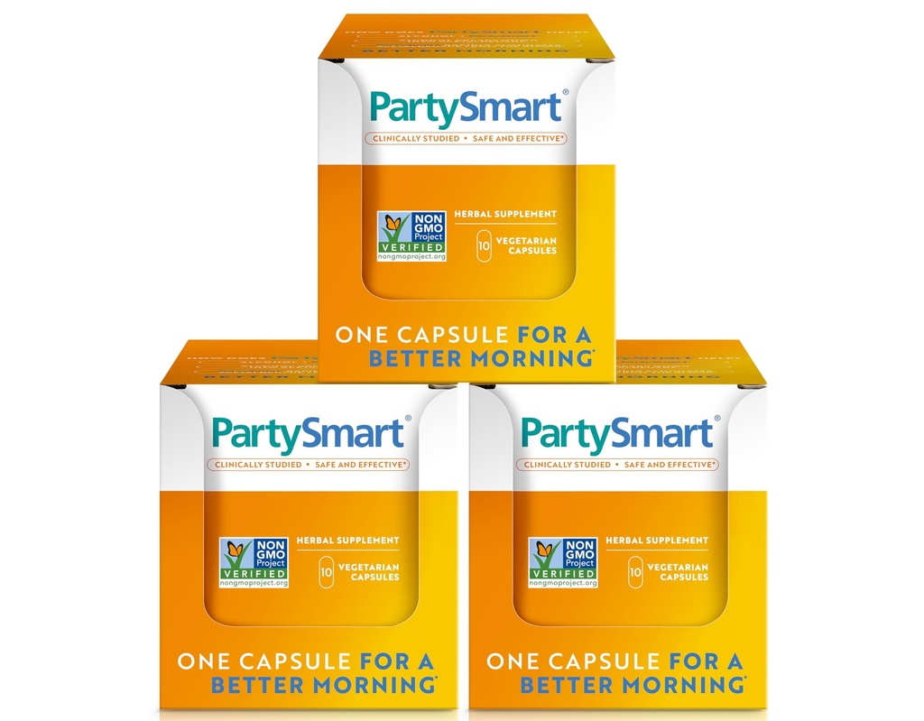 Himalaya PartySmart, 10 capsule individuale - Dezintegrarea alcoolului Sprijin pentru ficat pentru o mai bună dimineață după băut - Baza de plante, Vegan, Non-GMO, Gluten gratuit, Studiat clinic (Pachet de 3)