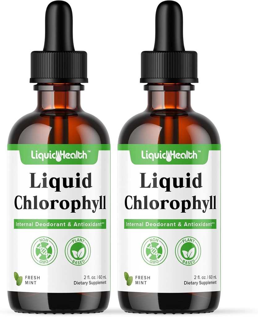 LICHIDHEALTH Clorofile lichide picături - Deodorizant intern, antioxidanți, Detoxifiere hepatică, suport imunitar, Relieve Bad Respirație, Reduce Apetit, Colagen pentru par & Skin Health - Vegan, Non-GMO (2 ambalaj)