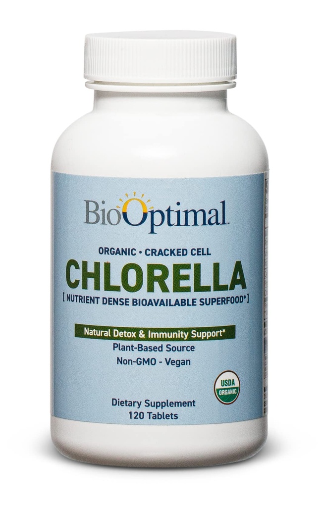 Comprimate de Chlorella organică bioOptimală - Organice, Non-GMO, Nu Aditivi sau Fillers - 500 mg Premium Quality Dietary Supliment cu vitamine, minerale, și antioxidanți (120 comprimate)