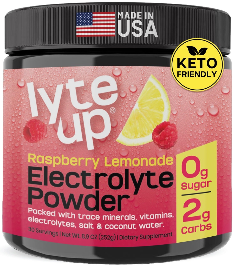 Nutriana Keto Electroliti Pulbere Nr Zahăr - Zero Carb & Zero Calorie Electrolite Drink Mix - Electroliți de zahăr gratuit pentru pulbere de hidratare - Electroliți de postare Aroma de limonadă cu zmeură