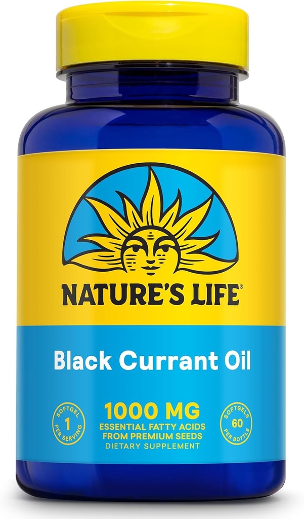 Natura'S LIFE Black Currant Seed Oil 1000mg - Black Currant Oil, Natural Source of Omega 6 Gamma Linolenic Acid (GLA) and Omega 3 Alpha-Linolenic Acid (ALA), 60-Day Guarantee, 60 Servings, 60 Softgels