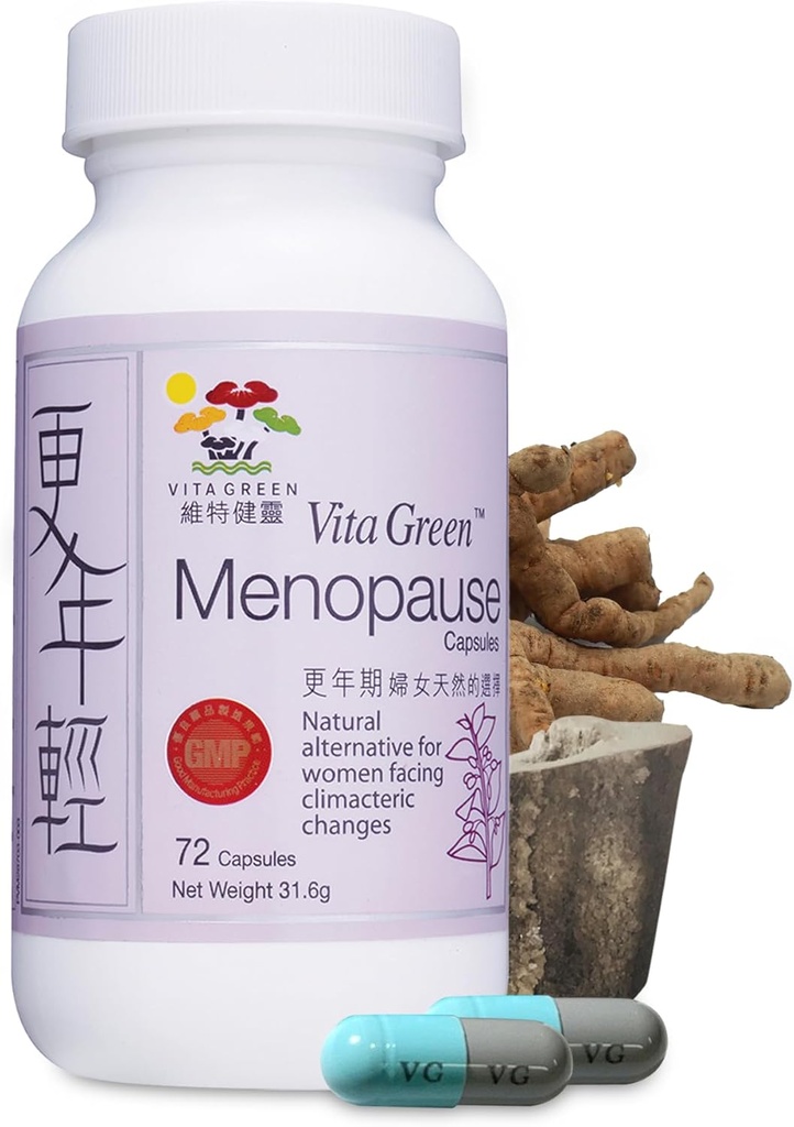 Vita Green Menopause Suplimente pentru femei, Hot Flashes Menopauza Relief, Menopauza Simptome, Hormonial Skin & Hair Stare Îmbunătățire, Somn Relief, Transpirații de noapte, 100% Naturale - 72 Capsule