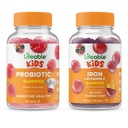 Probiotic de viață 2 miliarde CFU copii + fier și vitamina C copii, gume Bundle - mare Tasting, supliment de vitamine, gluten gratuit, OMG gratuit, guma de mestecat
