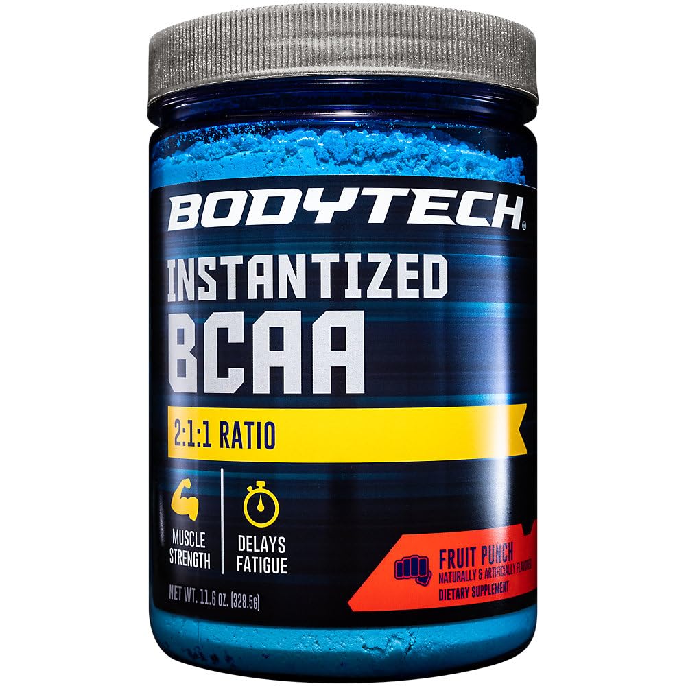 BodyTech BCAA pulbere - Optimal 2:1:1 Raport - Suportă recuperarea musculară, Putere & Rezistență - Punch de fructe (11.5 oz)