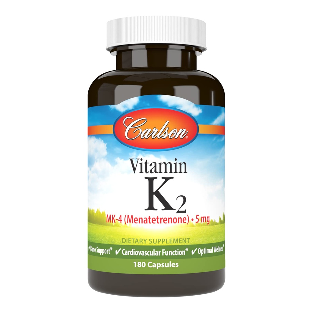 Carlson - Vitamina K2, MK-4 (Menatetrenon), Vitamina K Supliment, Bone & Heart Health, K2 Vitamina, Soy-free, Vitamina K-2, K2 Vitamine, 180 capsule