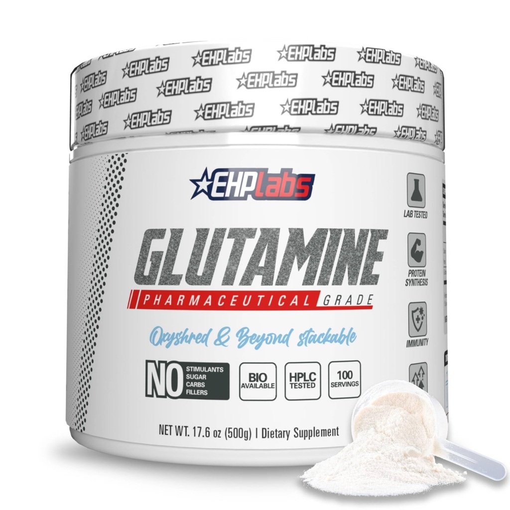 EHP Labs L Glutamina pulbere Aminoacidi - L-glutamină, Recuperare antrenament, Imun Health & Gut Health Support (500g) - 100 Servings