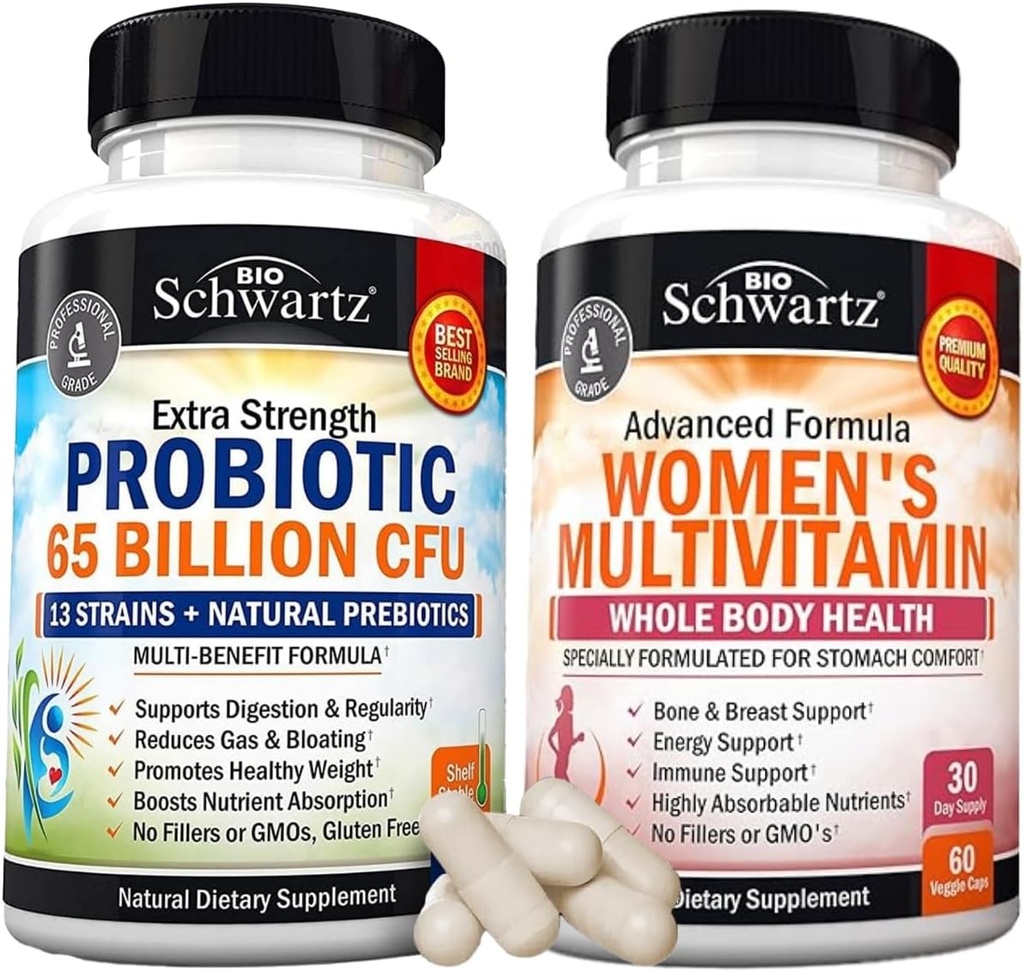 Multivitamine zilnice pentru femei Capsule (1 lună de aprovizionare) Plus 65 miliarde CFU supliment zilnic probiotic (1 lună de aprovizionare)