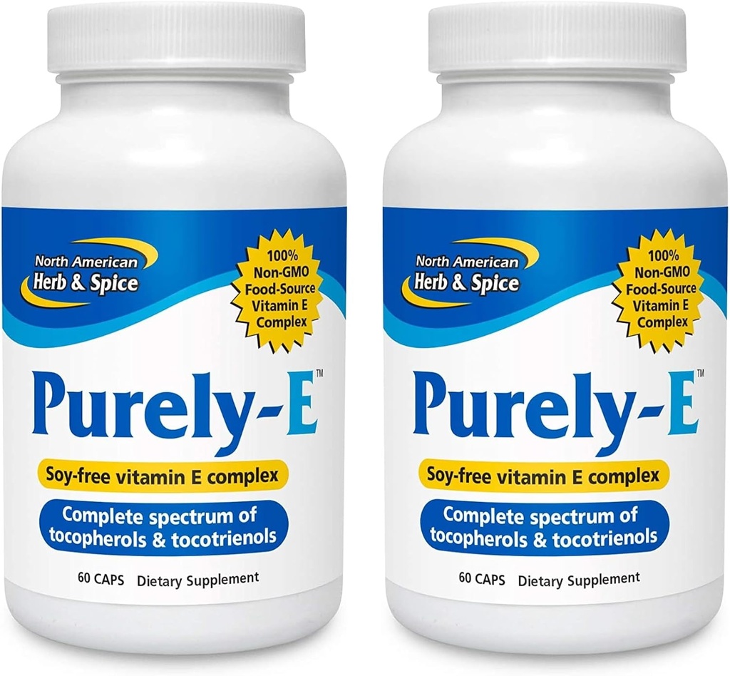 NORD AMERICAN HERB & SPICE Pure-E - 60 capsule, Pachet de 2 - Suportă păr sănătos, piele și unghii - din ulei de floarea-soarelui, semințe de dovleac și ulei de palmier roșu african - Non-GMO - 120 Serviri totale