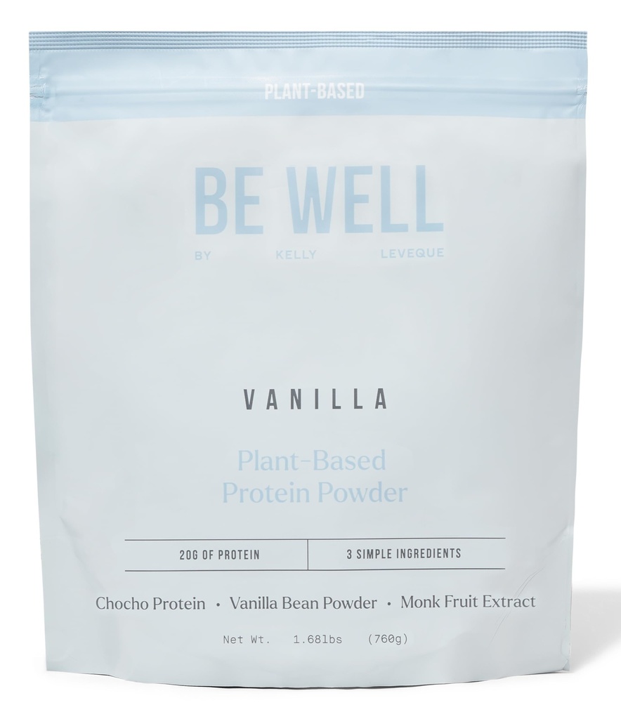 Fiţi bine de Kelly Vanilla-Based Proteine Powder, Vegan 20G Proteine 8G Fiber 0 Net Carb (3 ingrediente, 20 Servings) 9 Amino Acids +3 BCAAs No Soy, No Dairy, Stevia-Free, No Sugar Adăugat 1.68lb 760g