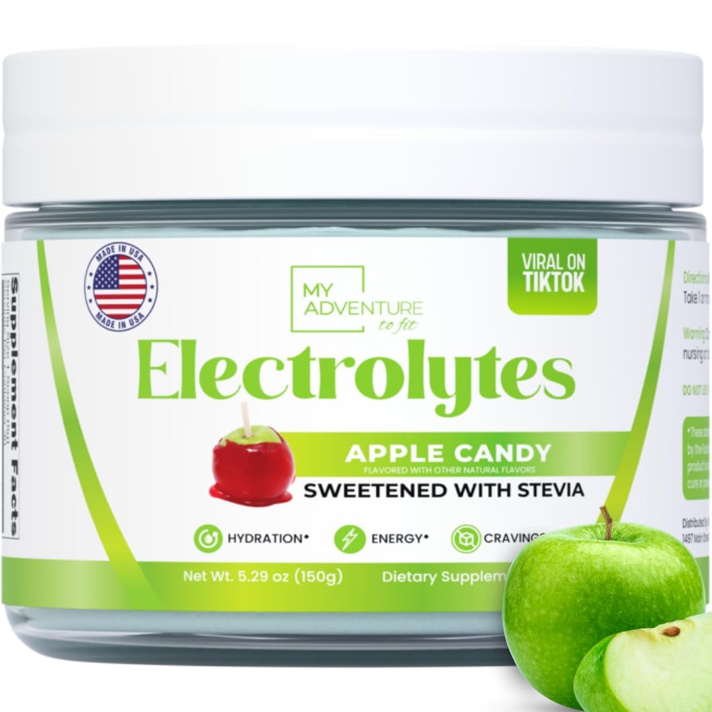 Zero zahăr - Apple Candy Electrolytes pulbere - hidratare răcoritoare - Cafeina energie gratuita cu toate ingredientele naturale - Vegan, Keto, și Paleo - Sugar Free Electrolits Drink Mix - cu 30 Serviri