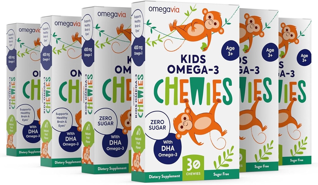 Omega 3 Gume - Ultra-High DHA Gummy Gel masticabil - pentru copii Sustine Creierul si sanatatea ochilor - Aroma de fructe naturale fără zahăr - Copii Omega 3 Gume de ulei de pește (6 ambalaj)