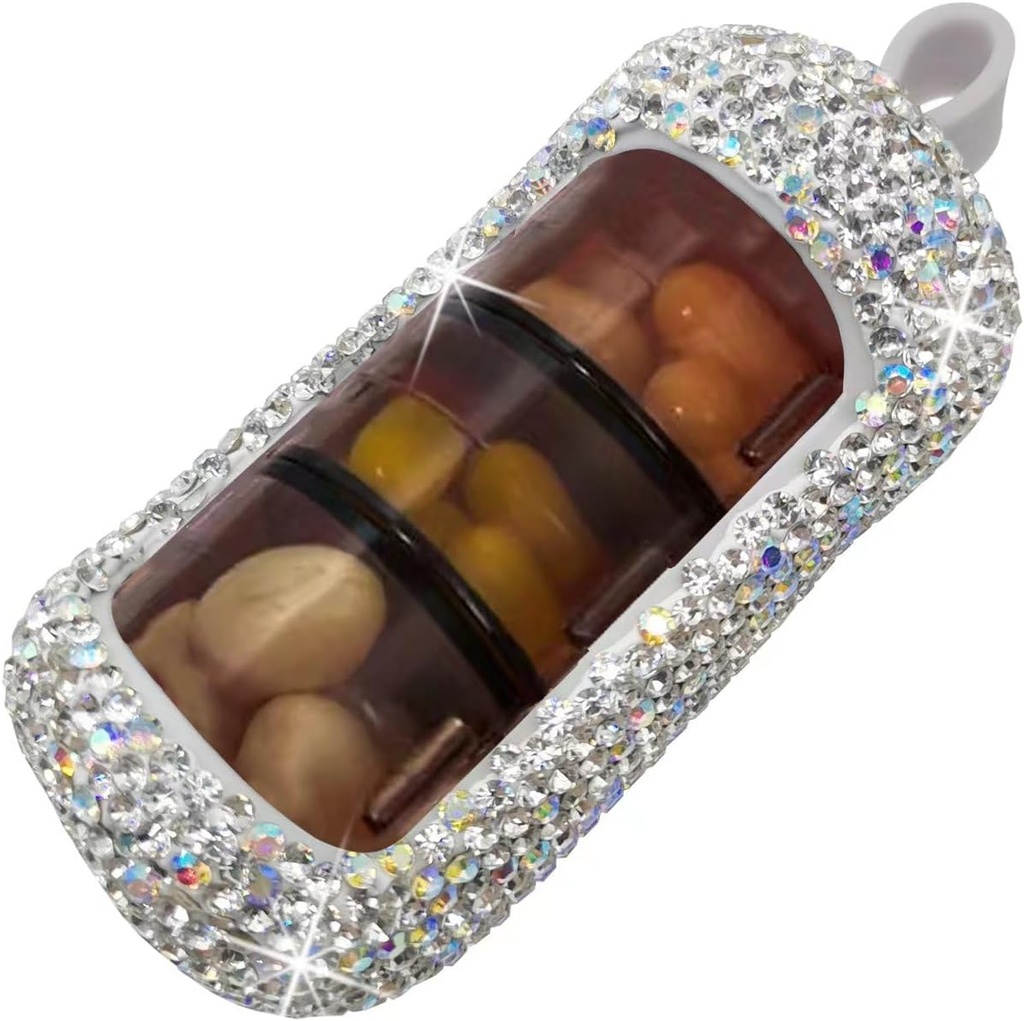 Bling Pill Organizator - cutie pilula draguta si compacta pentru Pursa - Pilula eleganta cu Sparkling Design - Travel-Friendly Medicine Holder -Slide in/Out Design Pill Organizator (Silver)