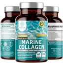Dipeptide de colagen marin Premium cu acid hialuronic, vitamina C, teaflavină și cupru, supliment Colagen pentru femei și bărbați pentru piele radiantă, păr și unghii, gluten gratuit și non-GMO, 120 Veg Capace