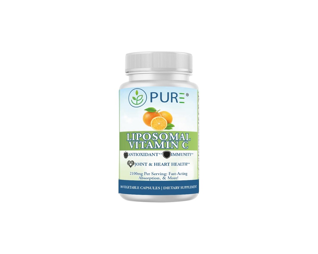 PURE capsulele de vitamina C lipozomal, 2100 mg, lecitină de floarea-soarelui, 180 capsule, 60 de zile de aprovizionare, supliment de wellness premium