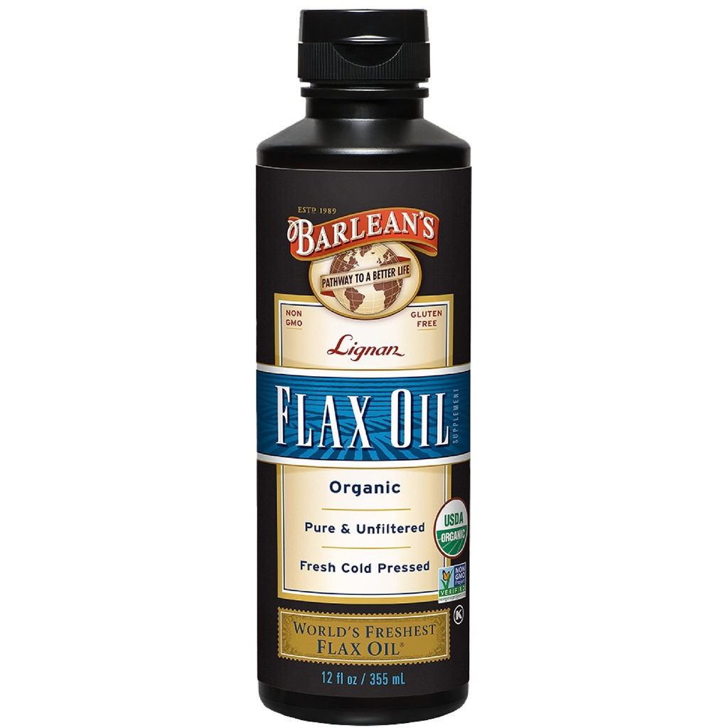 Barlean Organic Lignan Flaxseed supliment lichid de ulei de semințe de in presat rece, 7,230 mg ALA Omega-3 acidi grasi pentru păr sănătos, piele, și ochi, Gluten gratuit, 12 oz