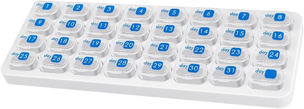 Organizator de pastile lunare, cutie mare de pastile de călătorie 31 zi, caz de pastile de zi cu zi, Deținătorul de pastile Container pentru vitamine, medicamente, Supliment, Ulei de pește, Clear