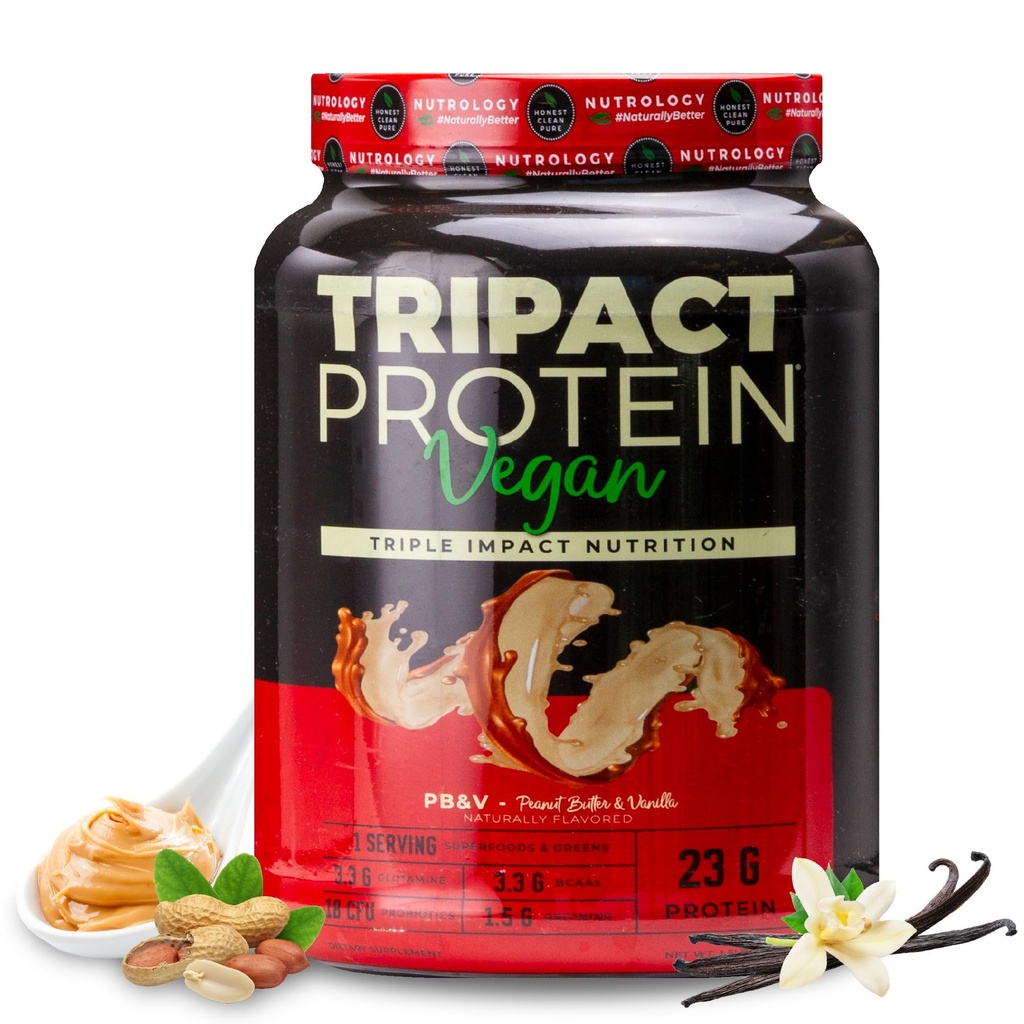 Nurology TRIPACT Praf de proteine din Vegan - Pea organică, orez și proteine din dovleac, BCAAs și glutamină.
