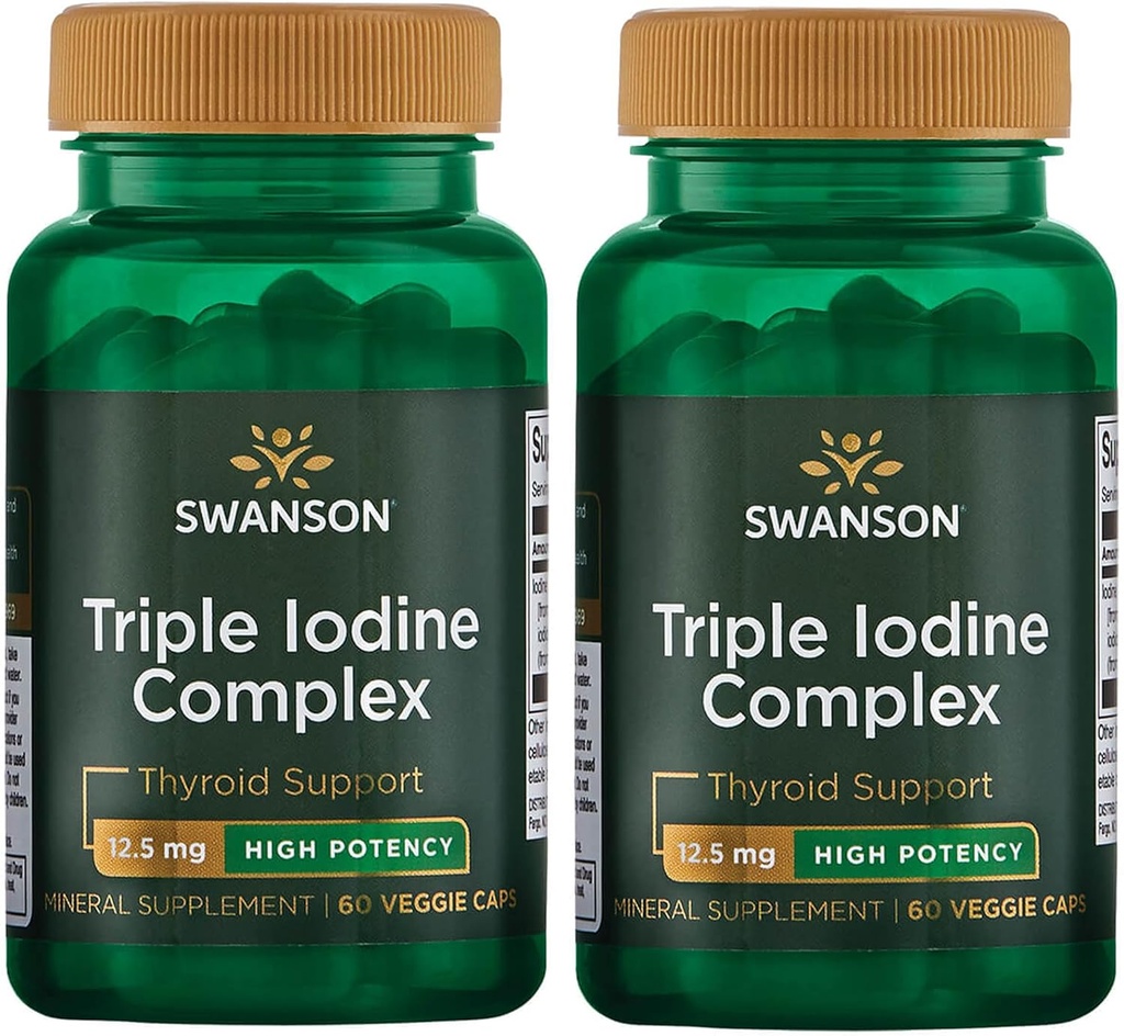 Swanson Triple Iodine Complex-Natural Supliment pentru Vital tiroida suport-Promote Functie metabolica, Creşterea producţiei de celule roşii din sânge, & Heart Health- (60 Capsule Veggie, 12,5 mg Fiecare) 2 ambalaj