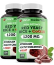 Red Yeast Rice 1200 mg Capsule cu CoQ10 - Menţineţi nivelul de colesterol sănătos, Herbal Heart Health Vegan Red Yeast Rice Supliment - Red Rice Yeast cu CoQ10 pentru femei şi bărbaţi - 120 Ct (2-Pack)