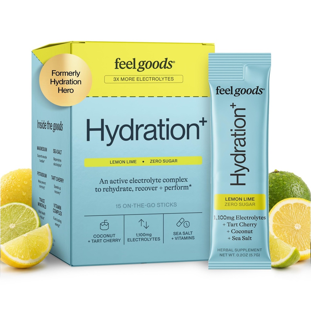 Feel Goods Hydration Hero, 1000 mg Electrolytes Powder, Sugar Free, Magneziu, Organic Aloe Vera, L Theanine, Vitamina C & B12, Non GMO, Keto, Vegan, Electrolyte Pachete 