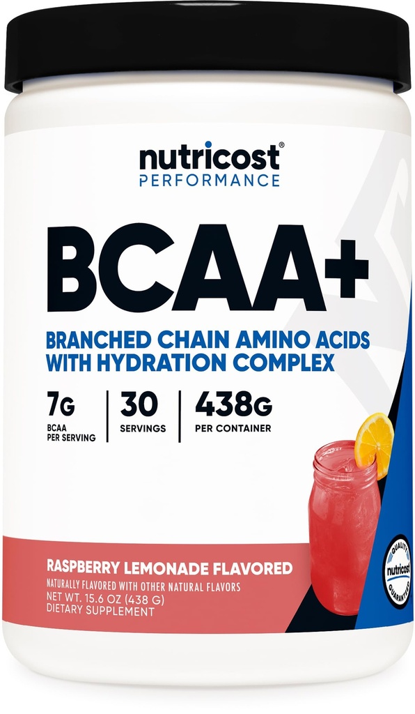 Nutricost BCAA + Hydration Powder (Raspberry Lemonade) 30 Servings - Aminoacidi din lant ramificat cu complex de hidratare - Gluten-Free, Non-GMO